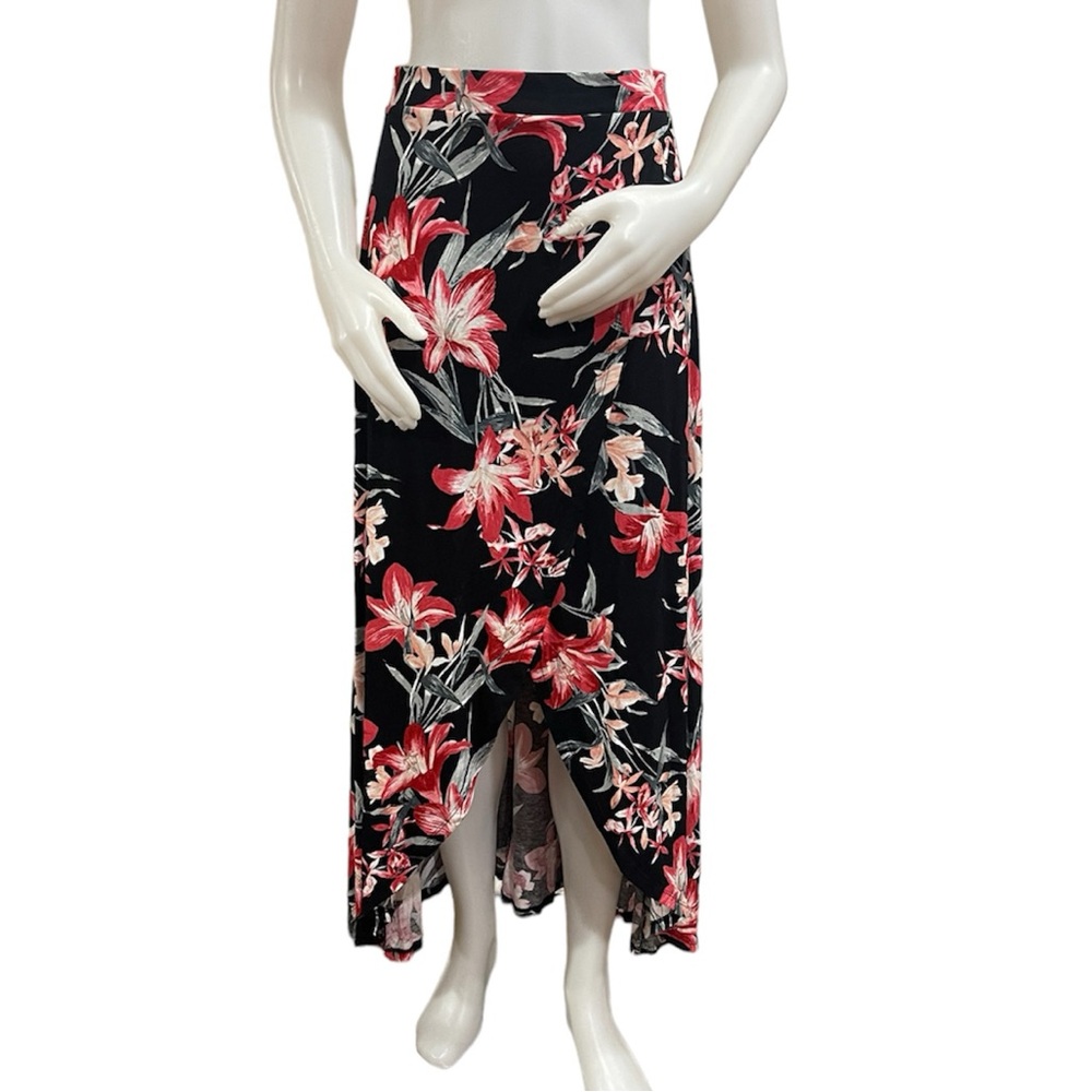 Asymmetrical Black Maxi Floral Skirt Large